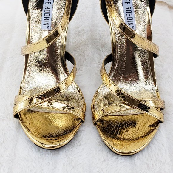 Gold Snake & Black Velvet 4.5" High Heel Sandal - Picture 3 of 4